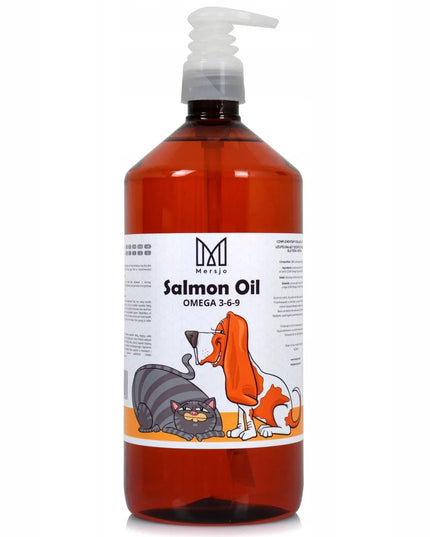 Norvegiškas lašišų aliejus šunims ir katėms Mersjo Salmon Oil Omega 3 ir 6, 1000 ml
