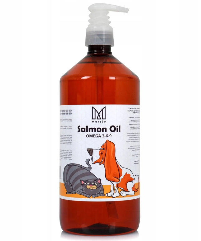 Norvegiškas lašišų aliejus šunims ir katėms Mersjo Salmon Oil Omega 3 ir 6, 1000 ml