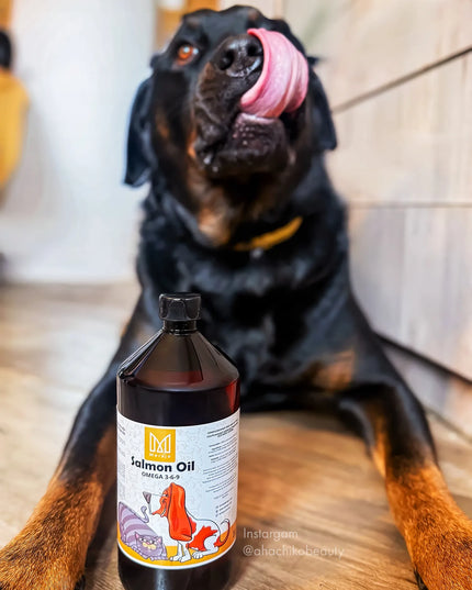 Norvegiškas lašišų aliejus šunims ir katėms Mersjo Salmon Oil Omega 3 ir 6, 1000 ml