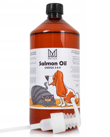 Norvegiškas lašišų aliejus šunims ir katėms Mersjo Salmon Oil Omega 3 ir 6, 1000 ml
