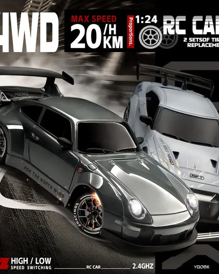 Nuotolinio Valdymo Drift Automobilis 1:24, 2.4Ghz 4WD, Su Šviesomis ir Kliūtimis