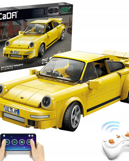 Nuotoliniu būdu valdomas lego sportinis automobilis konstruktorius Yellowbird (CaDA, 222 elementai)