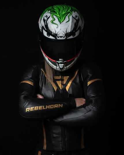 Odinė motociklininko striukė Rebelhorn Rebel Lady Black/Gold
