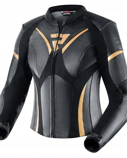 Odinė motociklininko striukė Rebelhorn Rebel Lady Black/Gold