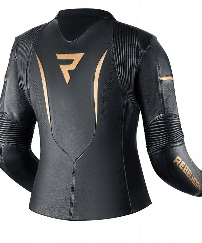 Odinė motociklininko striukė Rebelhorn Rebel Lady Black/Gold