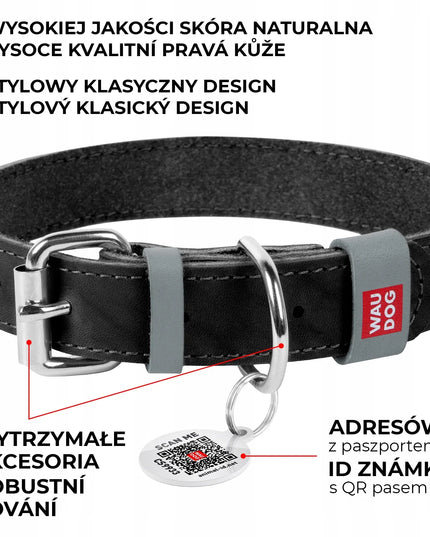 Odinė šuns antkaklis Waudog Classic + QR adresinė nemokamai, ruda, S dydis