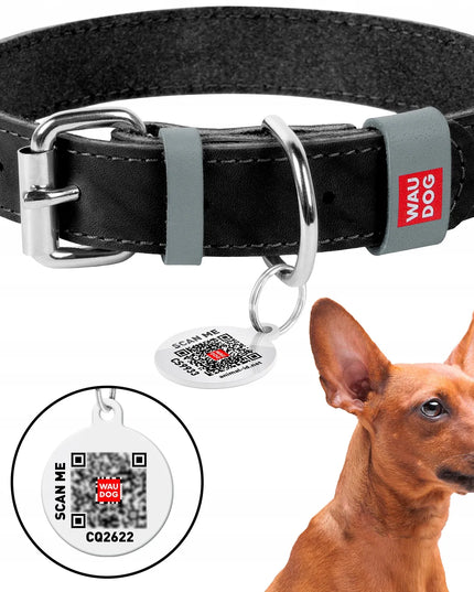 Odinė šuns apykaklė WAUDOG Classic, L dydis, su QR adresine