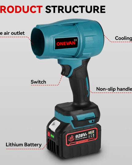 ONEVAN belaidis elektrinis lapų pūstuvas su turbina 1000W
