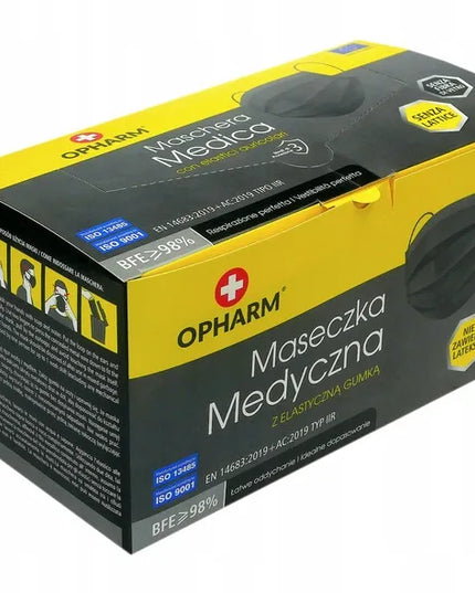 OPHARM 3 sluoksnių MEDICININĖ kaukė, juodos spalvos, 50 vnt.