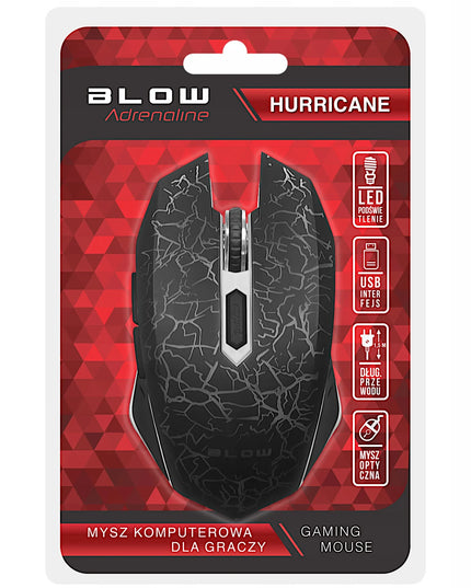 Optinė žaidimų pelė BLOW Adrenaline HURRICANE, USB, RGB, 2400 DPI, juoda