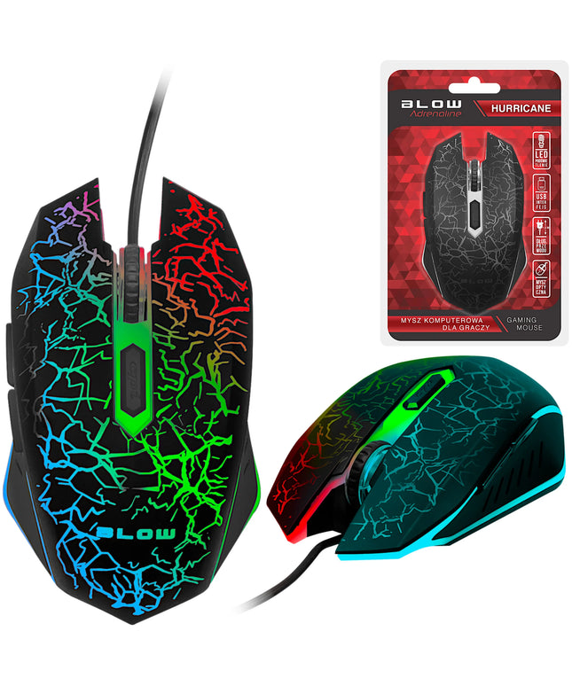 Optinė žaidimų pelė BLOW Adrenaline HURRICANE, USB, RGB, 2400 DPI, juoda