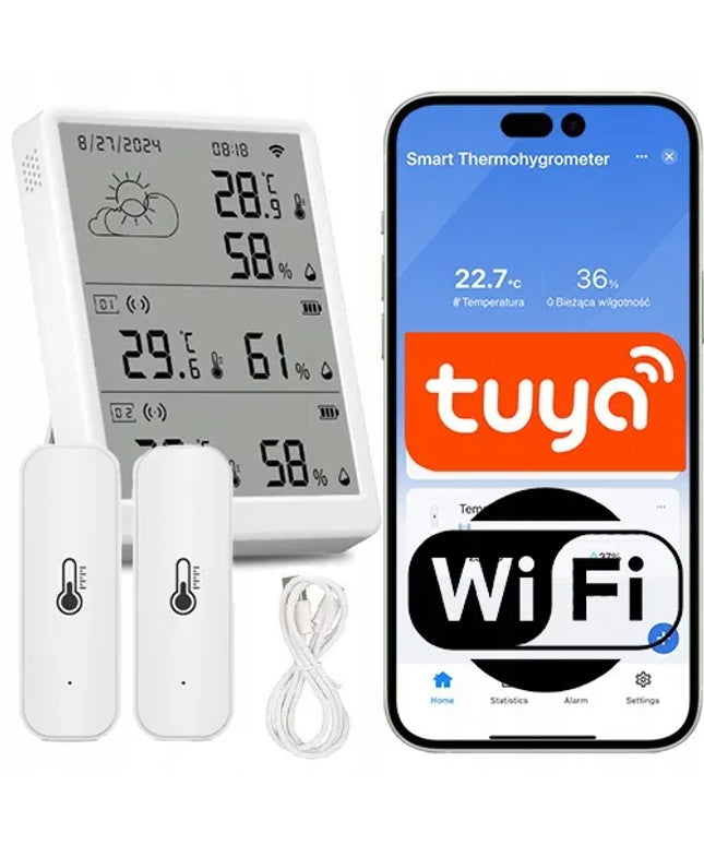 Orai stotelė su 2 išoriniais temperatūros ir drėgmės jutikliais WiFi TUYA