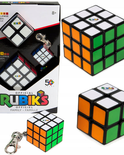 Original Rubik's Cube šeimos rinkinys 2x2 ir 3x3 + 3x3 raktų pakabukas