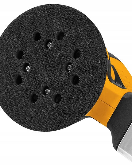 Osciliacinė ekscentrinė šlifuoklė DEKO DKOS32XL125 320W su dulkių surinkimo konteineriu ir 16 švitrinių diskų rinkiniu – elektrinė 125mm šlifuoklė medžiui ir metalui