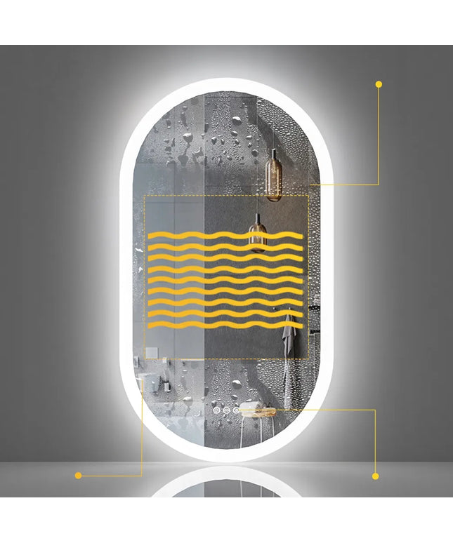 Ovalus vonios veidrodis su LED apšvietimu ir jutikliniu jungikliu 80x50 cm
