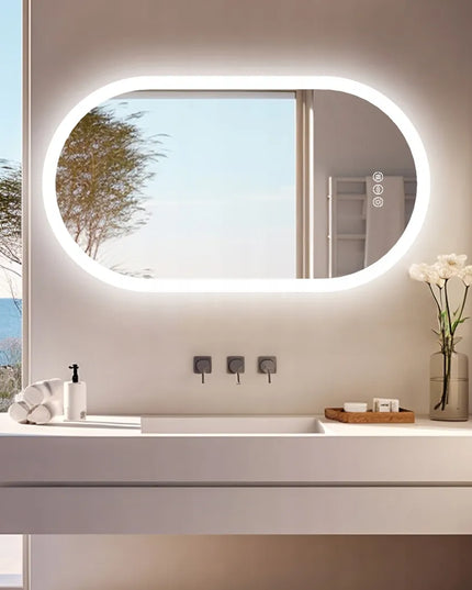 Ovalus vonios veidrodis su LED apšvietimu ir jutikliniu jungikliu 80x50 cm