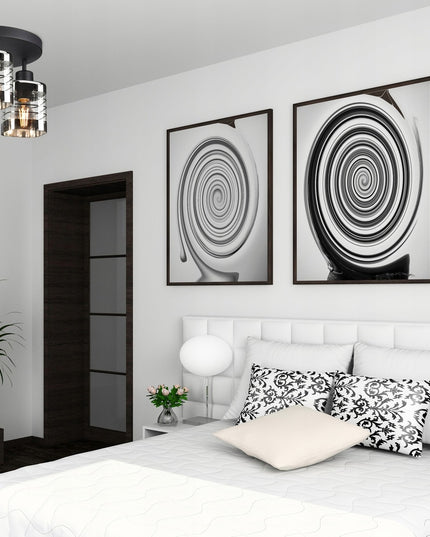 Pakabinama stiklinė lubinė lempa su trimis gaubtais (E27, metalinė)