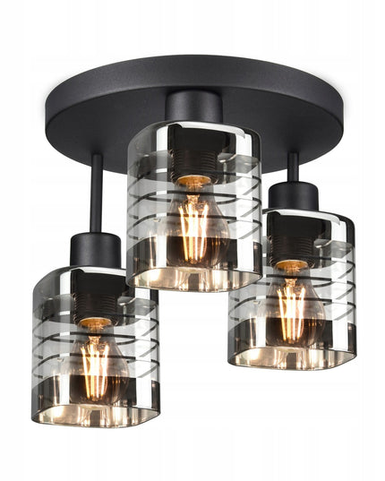 Pakabinama stiklinė lubinė lempa su trimis gaubtais (E27, metalinė)