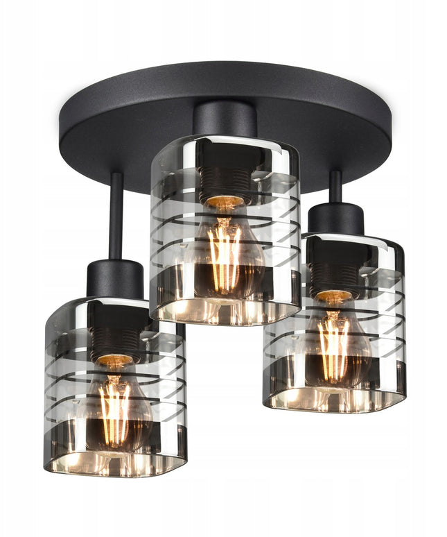 Pakabinama stiklinė lubinė lempa su trimis gaubtais (E27, metalinė)