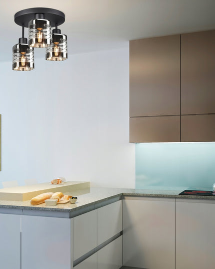 Pakabinama stiklinė lubinė lempa su trimis gaubtais (E27, metalinė)