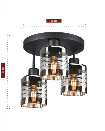 Pakabinama stiklinė lubinė lempa su trimis gaubtais (E27, metalinė)