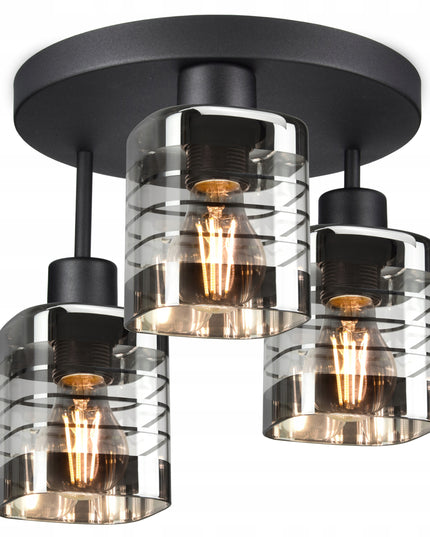 Pakabinama stiklinė lubinė lempa su trimis gaubtais (E27, metalinė)