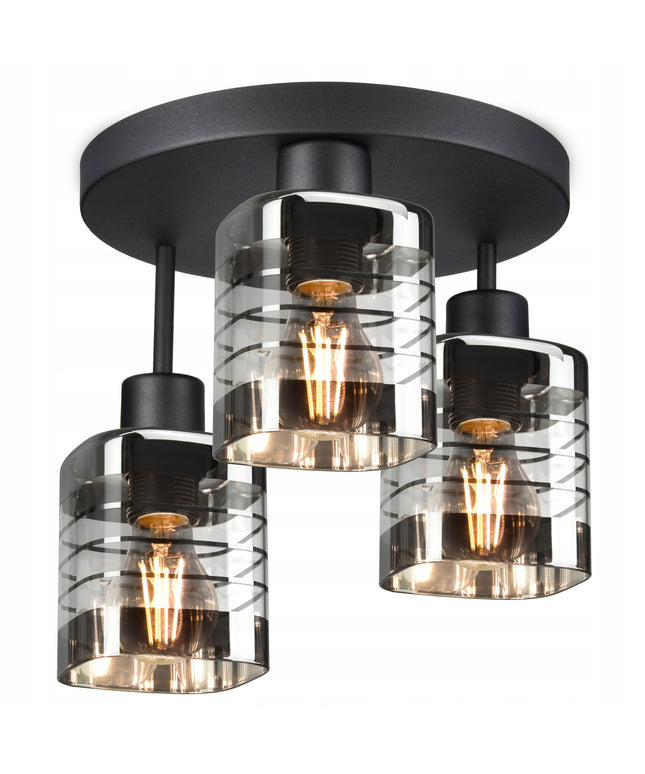 Pakabinama stiklinė lubinė lempa su trimis gaubtais (E27, metalinė)