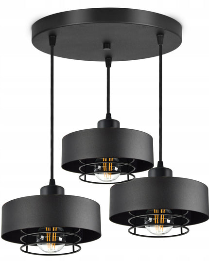 Pakabinamas juodas loft stiliaus šviestuvas su reguliuojamu aukščiu, E27 lizdas, metalinis 70 cm