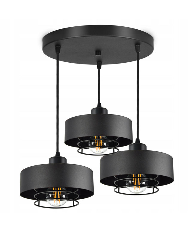 Pakabinamas juodas loft stiliaus šviestuvas su reguliuojamu aukščiu, E27 lizdas, metalinis 70 cm