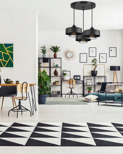 Pakabinamas juodas loft stiliaus šviestuvas su reguliuojamu aukščiu, E27 lizdas, metalinis 70 cm