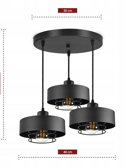 Pakabinamas juodas loft stiliaus šviestuvas su reguliuojamu aukščiu, E27 lizdas, metalinis 70 cm