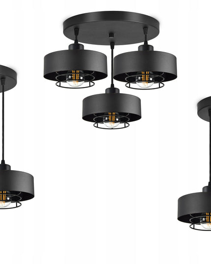 Pakabinamas juodas loft stiliaus šviestuvas su reguliuojamu aukščiu, E27 lizdas, metalinis 70 cm