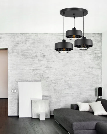 Pakabinamas juodas loft stiliaus šviestuvas su reguliuojamu aukščiu, E27 lizdas, metalinis 70 cm