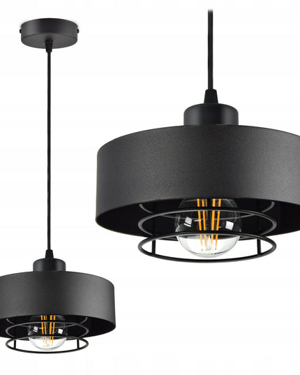 Pakabinamas lubinis šviestuvas loft stiliaus juodas matinis E27 Edison virtuvei ir svetainei