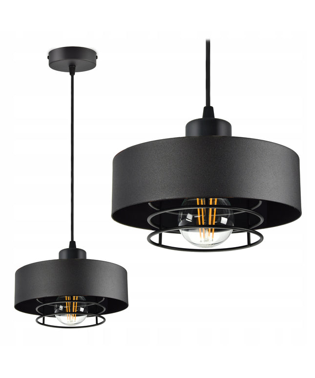 Pakabinamas lubinis šviestuvas loft stiliaus juodas matinis E27 Edison virtuvei ir svetainei