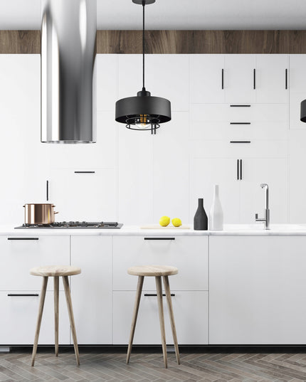 Pakabinamas lubinis šviestuvas loft stiliaus juodas matinis E27 Edison virtuvei ir svetainei