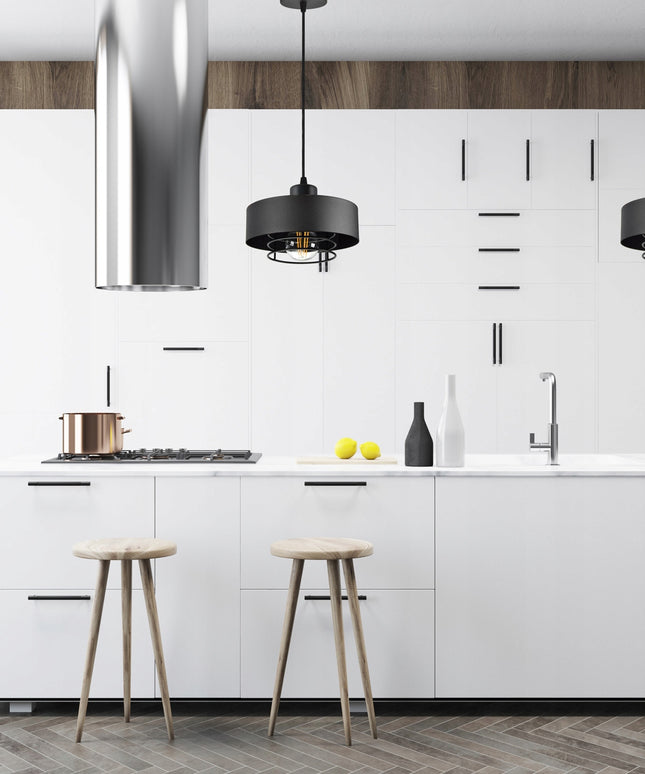 Pakabinamas lubinis šviestuvas loft stiliaus juodas matinis E27 Edison virtuvei ir svetainei