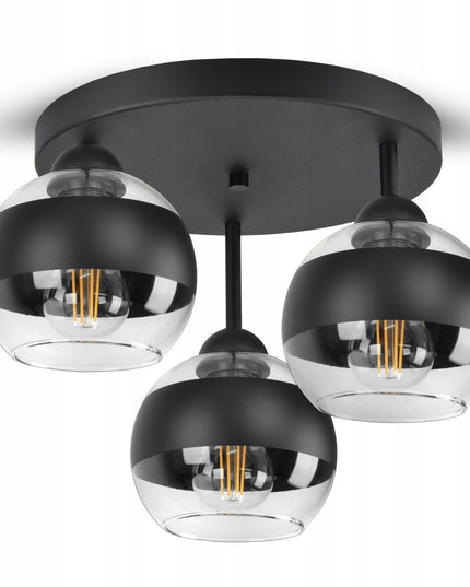 Pakabinamas lubinis šviestuvas su stikliniais rutuliais ir juoda juosta (Luxolar, E27)