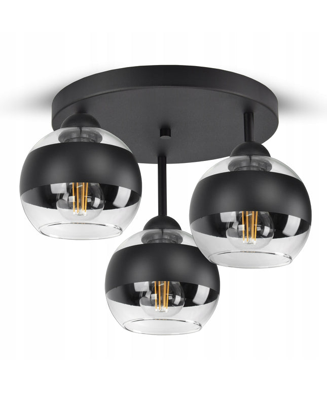 Pakabinamas lubinis šviestuvas su stikliniais rutuliais ir juoda juosta (Luxolar, E27)