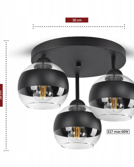 Pakabinamas lubinis šviestuvas su stikliniais rutuliais ir juoda juosta (Luxolar, E27)