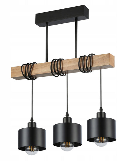 Pakabinamas šviestuvas E27 Elza x3 50 cm juodas su medžiu