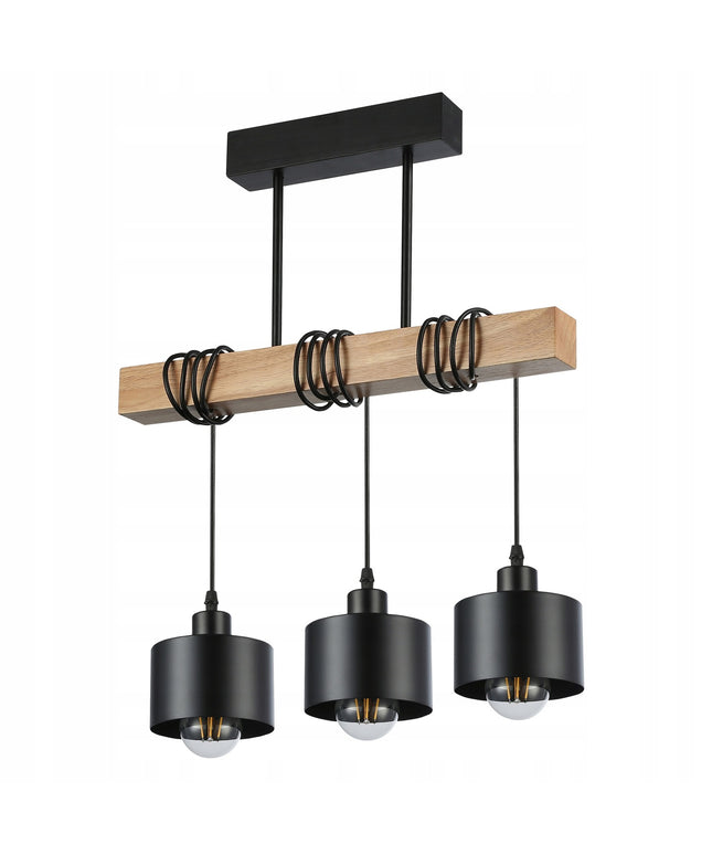 Pakabinamas šviestuvas E27 Elza x3 50 cm juodas su medžiu