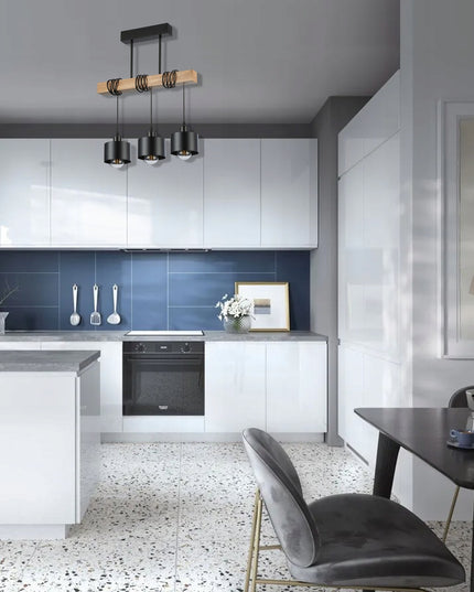 Pakabinamas šviestuvas E27 Elza x3 50 cm juodas su medžiu