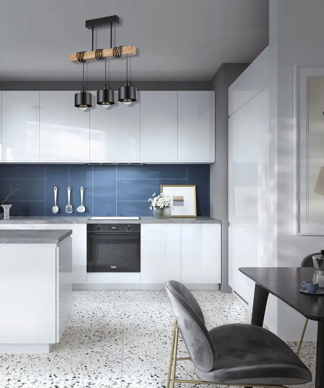 Pakabinamas šviestuvas E27 Elza x3 50 cm juodas su medžiu