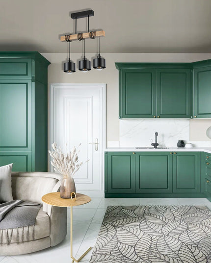 Pakabinamas šviestuvas E27 Elza x3 50 cm juodas su medžiu