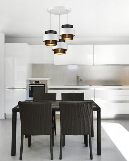 Pakabinamas šviestuvas „Glamor“ baltas-juodas-aukso spalvos (Luxolar, E27)