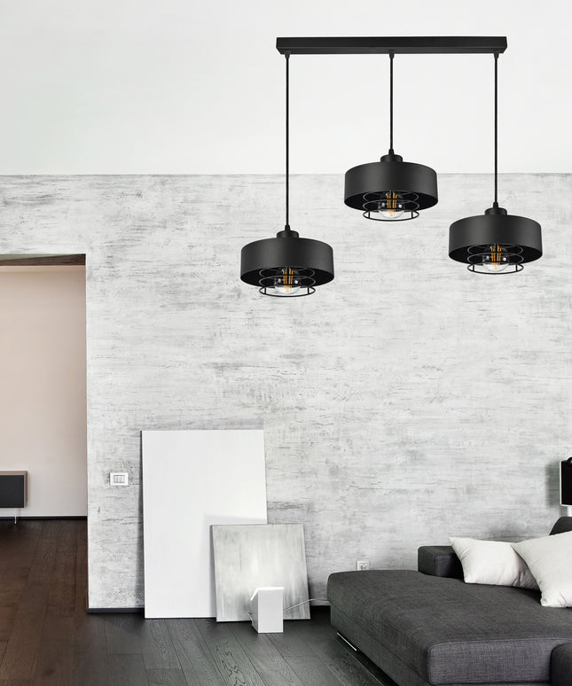 Pakabinamas šviestuvas Loft Edison juodas matinis, E27, aukščio reguliavimas, 2 elektros grandinės, 12–16 m²