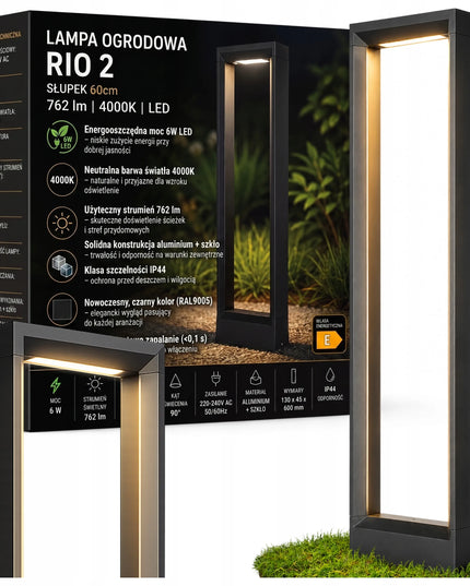 Pastatomas sodo šviestuvas stulpas 60cm 762lm, lauko, 4000K LED, juodas