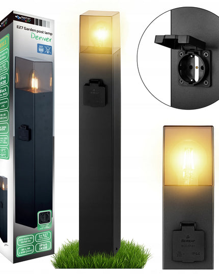 Pastatomas sodo šviestuvas stulpelis LED 60 cm su 230V lizdu, E27, juodas