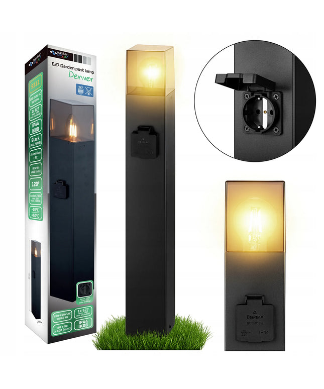 Pastatomas sodo šviestuvas stulpelis LED 60 cm su 230V lizdu, E27, juodas